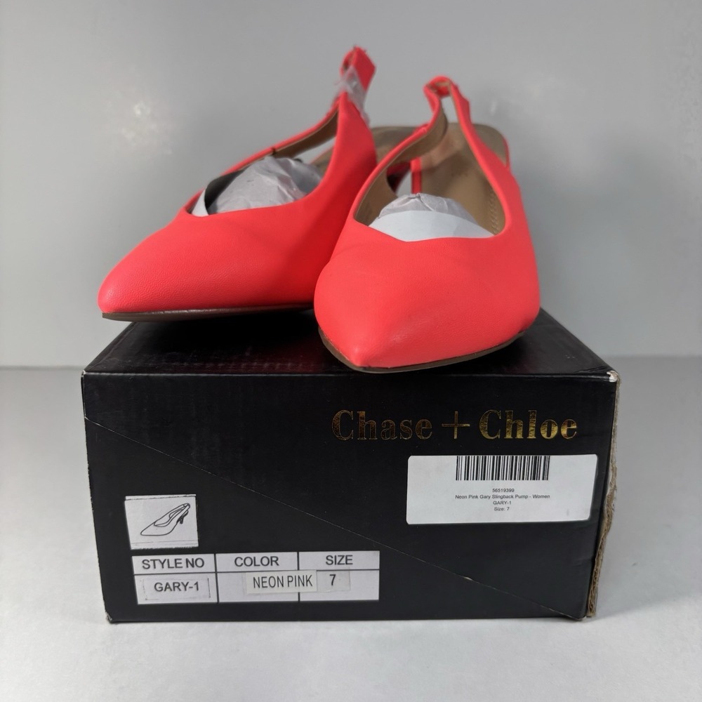 Chase And Chloe‎ Gary-1 Neon Pink Slingback Pumps Size 7